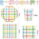 Whaline 72Pcs Easter Spring Party Supplies Pastel Plaid Disposable Dinnerware Set Colorful Checkered Scalloped Paper Napkins Plates Cups for 24 Guests Tableware Decor