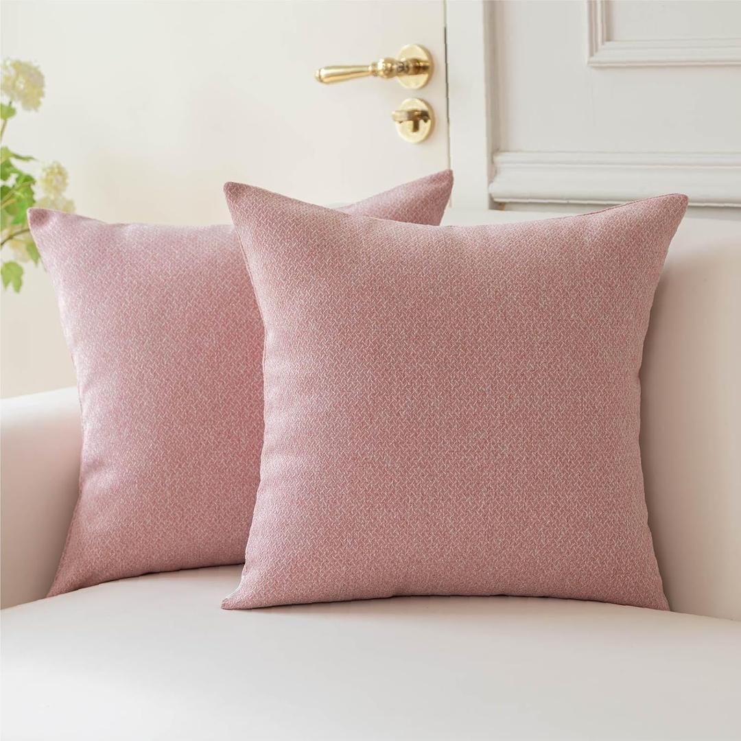 a moment Pillow Covers 18x18 Inch Pink Textured Decorative Throw Pillow Covers Modern Farmhouse Pillowcase Solid Cushion Cover Pack of 2 for Home Decor Sofa Bedroom