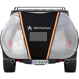 Bike Cover for Car Rack Transport | Waterproof 600D Oxford, 2-Bike Capacity, License Plate Window, Reflective Strips, Quick-Release Buckles | Fits SUVs, RVs, Trucks