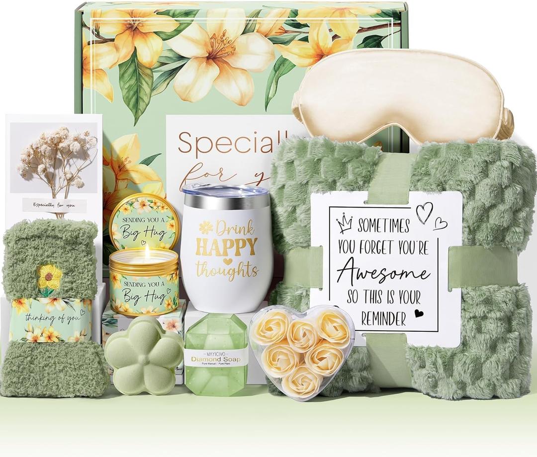 Mothers Day Birthday Gifts for Women Self Care Gift, Vanilla Coconut Relaxing Spa Gift Basket Bath Set Get Well Soon Care Package Easter Gifts for Women Mom Her Sister Friend Wife Grandma w/ Blanket