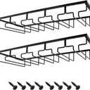 MOCOUM Wine Glasses Rack Under Cabinet Stemware Rack,Wine Glass Hanger Rack Wire Wine Glass Holder Storage Hanger for Cabinet Kitchen Bar (Black, 5 Rows 2 Pack)