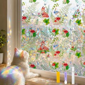 Countewol Privacy Window Films Stain Glass Cling No Glue Anti-UV Window Sticker for Bathroom Bedroom Living Room(Forest Rainbow 70.86" L*30.7" W)