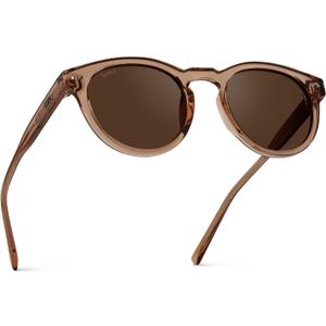 WearMe Pro Round Polarized Sunglasses for Women - Retro Classic UV400 Protection for Driving & Everyday Wear (Light Crystal Brown / Brown Lens)