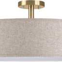 4 Light 20" Fabric Drum Shade semi Flush Mount Ceiling Light Linen Fabric Chandeliers Shade Gold Finish for Bar,Dining Room,Corridor,Living Room