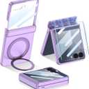 Magnetic Case for Samsung Galaxy Z Flip 7 with & Ring Kickstand & Screen Protector & Magnetic Hinge Protection, [Support Wireless Charging ] Slim Hard PC Shockproof Cover for Galaxy Z Flip 7 (Purple)