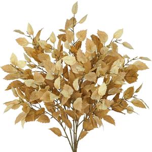 Artificial Fall Birch Leaves Stem - 6 Pcs Faux Autumn Greenery Long Stems 33.4" Tall Fake Plants with Branches Decorations for Thanksgiving Wedding Centerpieces Home Table Decor Floral Arrangements (Light Brown)