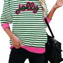 ASTANFY Jolly Sweatshirt Christmas Sequins Sweatshirts Women Glitter Patch Crewneck Sweater Xmas Long Sleeve Pullover (Green, XL)