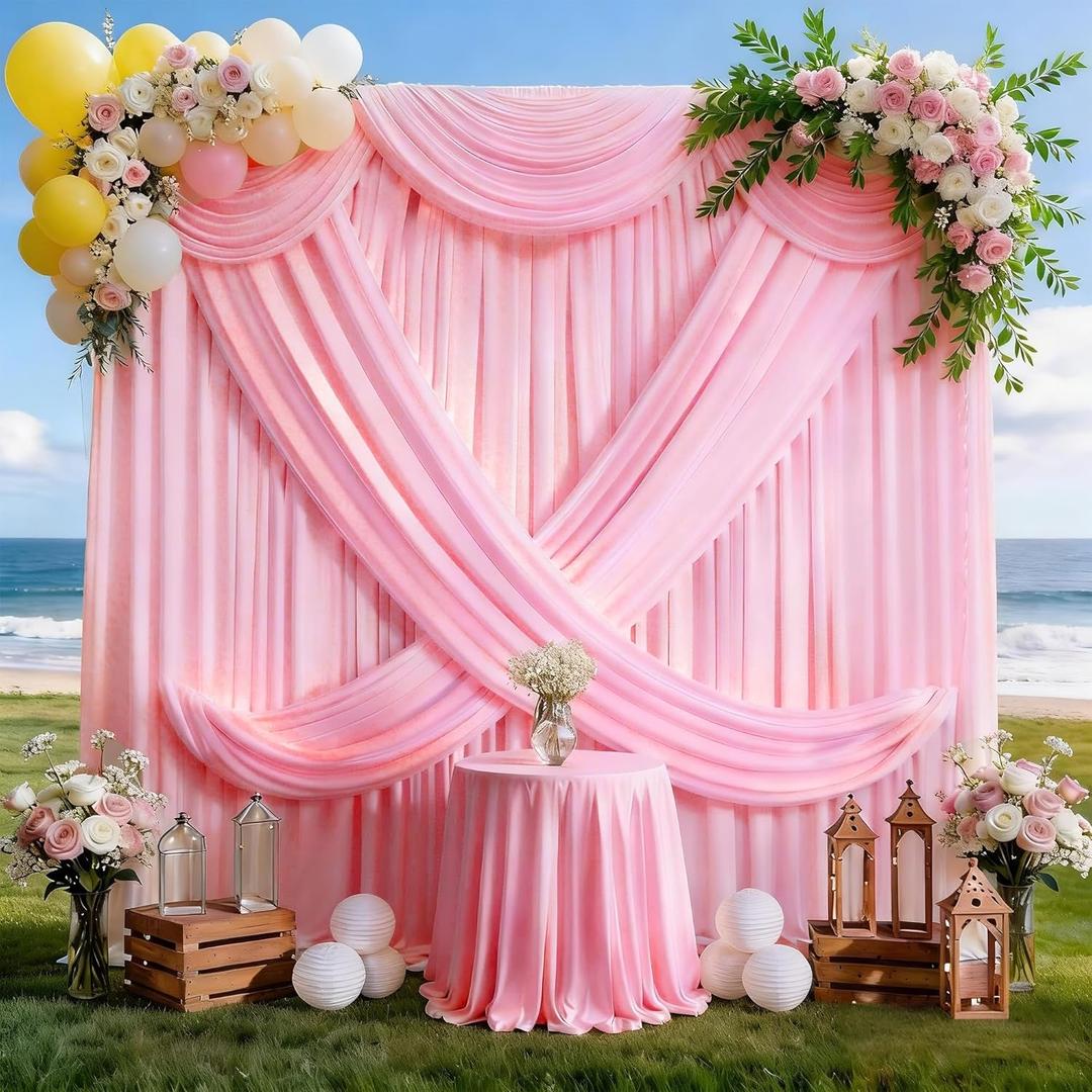 2 Panels 5ft x 10ft Pink Backdrop Curtains for Party - Wrinkle Free Polyester Backdrop Drapes for Wedding Bridal Shower Birthday Photobooth Wall Decorations