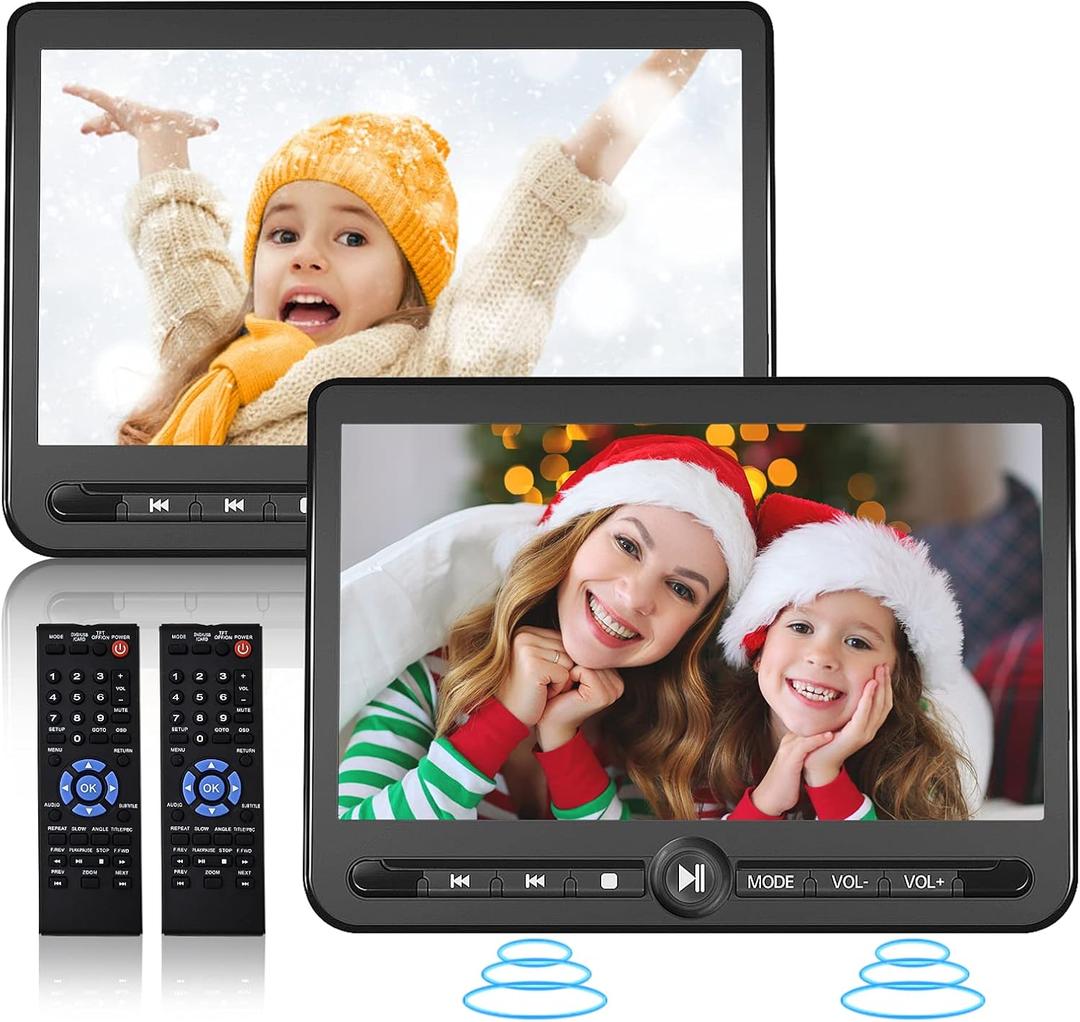 10.5" Dual Portable DVD Player, Arafuna Rechargable Car Screen Play A Same or Two Different Movies, Headrest for Car with 5-Hour, Support USB/SD, Last Memory