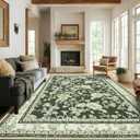 Olive Green Floral Print Area Rugs for Bedroom Living Room Boho Farmhouse Country Rustic Dining Room Carpet Soft Washable Rugs Non Slip Floor Covering for Nursery Playroom 5x7