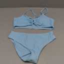 OYOANGLE Girl's 2 Piece Solid Bikini Set Sport Swimsuit Ruched Tie Front Bathing Suit Swimwear (Light Blue)