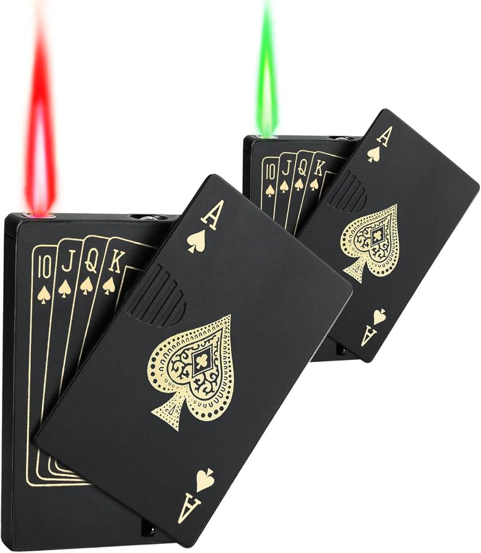 2 Pack Jet Torch Lighter Ace Card Lighters Green Flame Refillable Butane Lighters Ace of Spades Cool Lighter Adjustable Windproof Poker Lighter (Without Gas)
