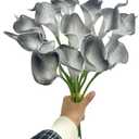 12pcs Artificial Calla Lily Flowers,13" Single Heads PU Flower Small Flower Bouquet Accessorie,Calla Lily Bridal Wedding Bouquet for Greenery Plants Indoor Outside Home Office Decor (Black in White)