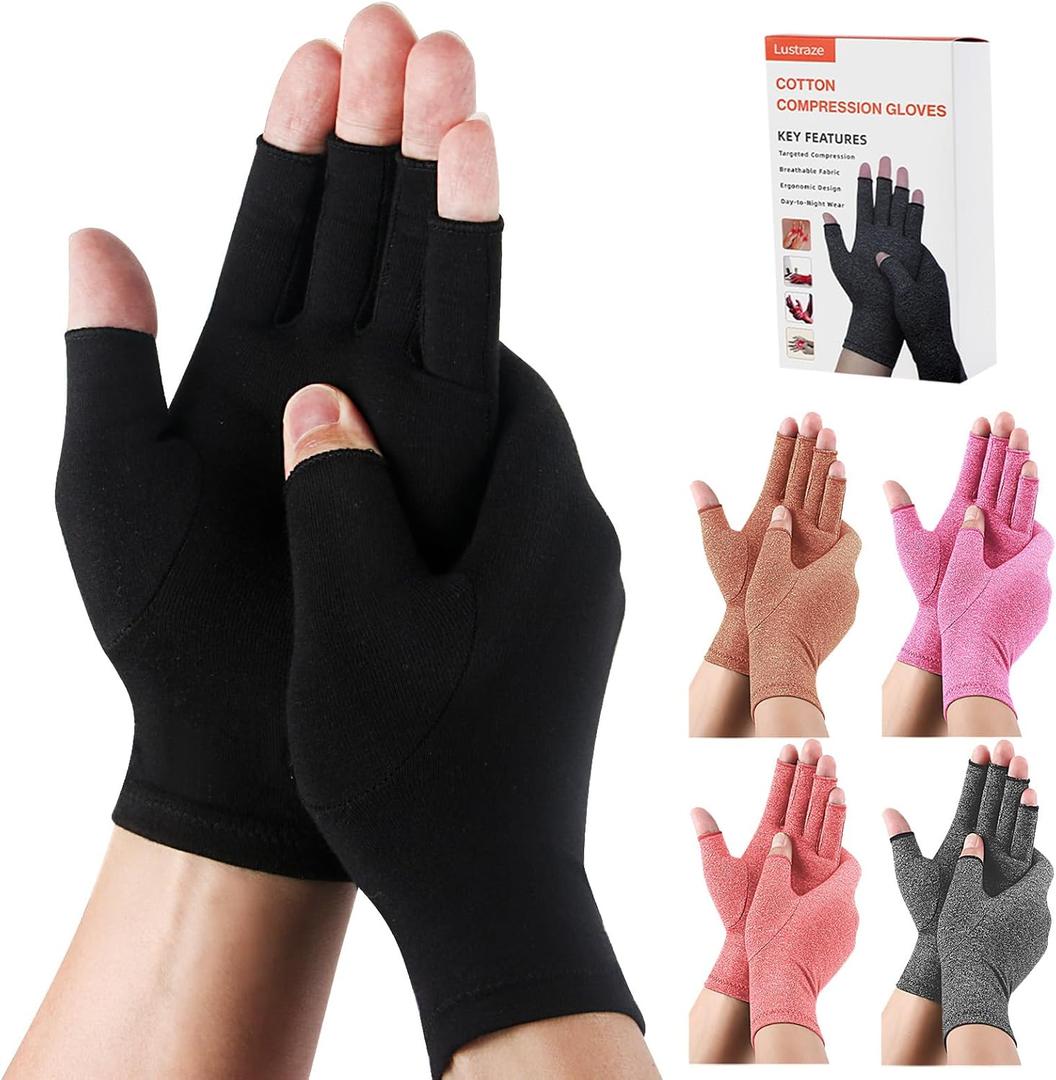 5 Pairs Arthritis Gloves for Women and Men, Pain Relief Compression Gloves Women,Fingerless Breathable Design (Black, XL)
