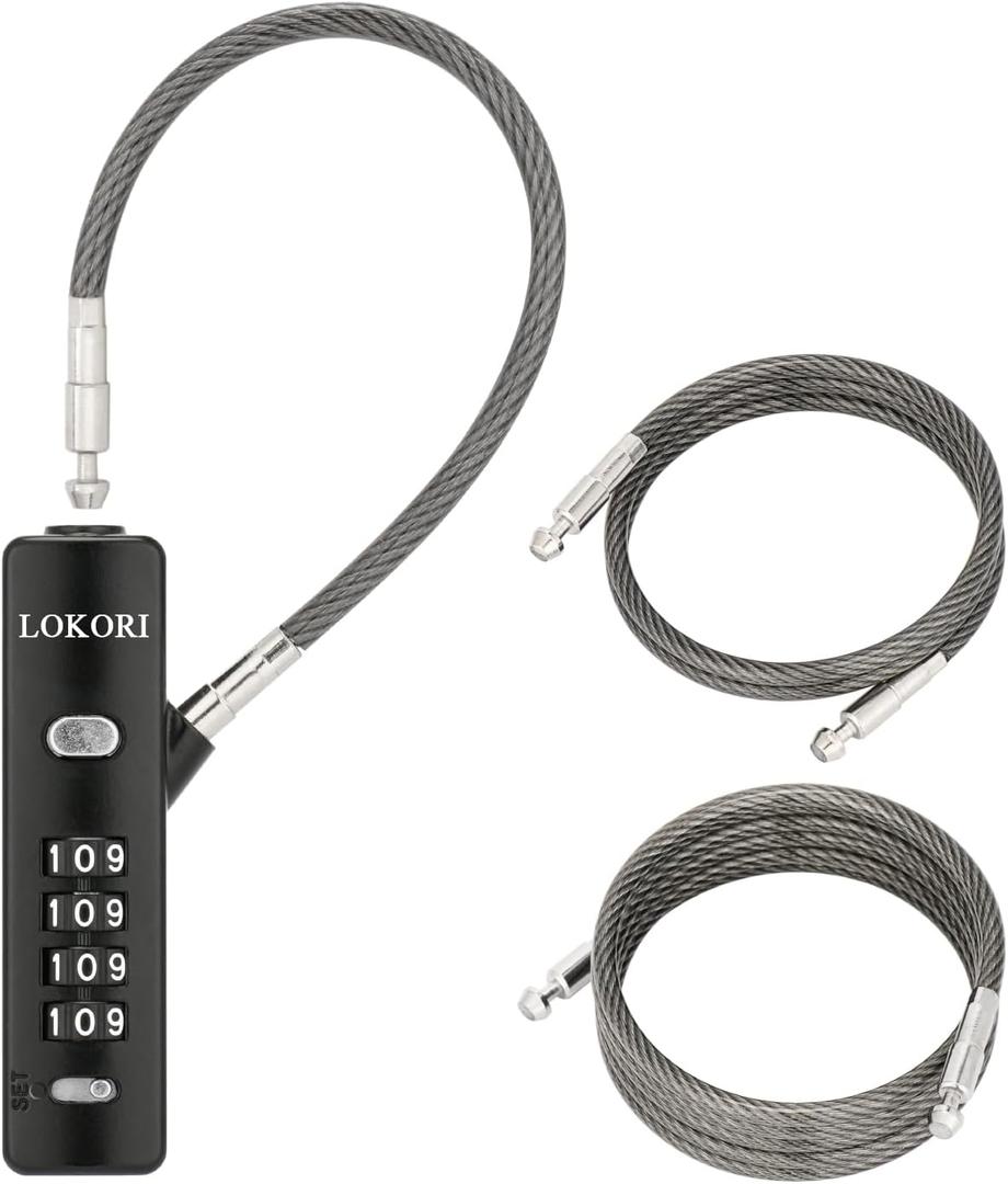 Chain Link Lock, 3 Insterchangeable Multi-Length Cables Zinc Alloy Combination Lock, with 1/5 Inch Locking Cable, Wide Use for Small Bike, Outdoor Fence, Suitcase, Travel Luggage (Black)