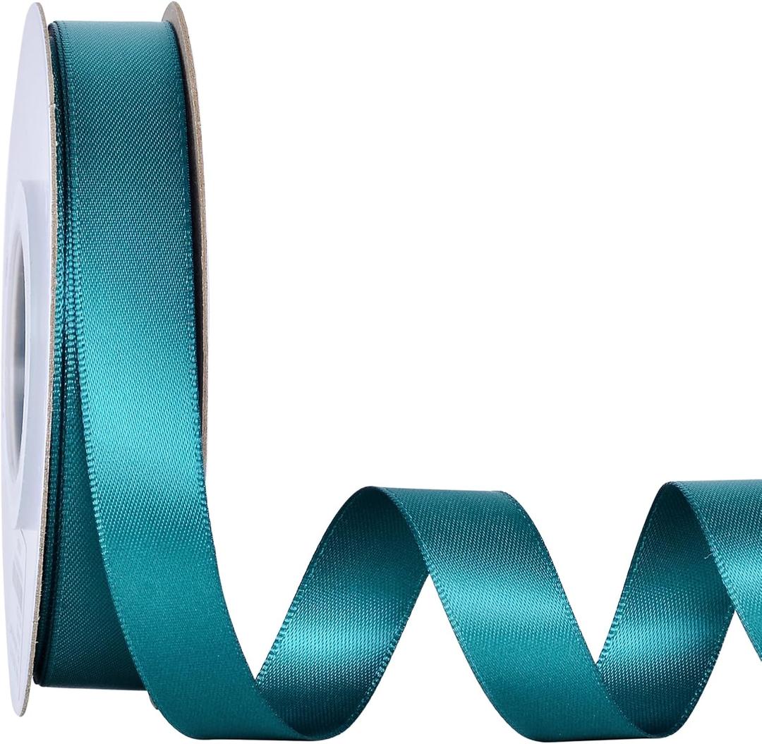 Ribest Teal Double Faced Satin Ribbon, 5/8 Inch Continuous 25 Yard Fabric Ribbon for Crafts Gift Wrapping Hair Bows Wedding Party Decoration