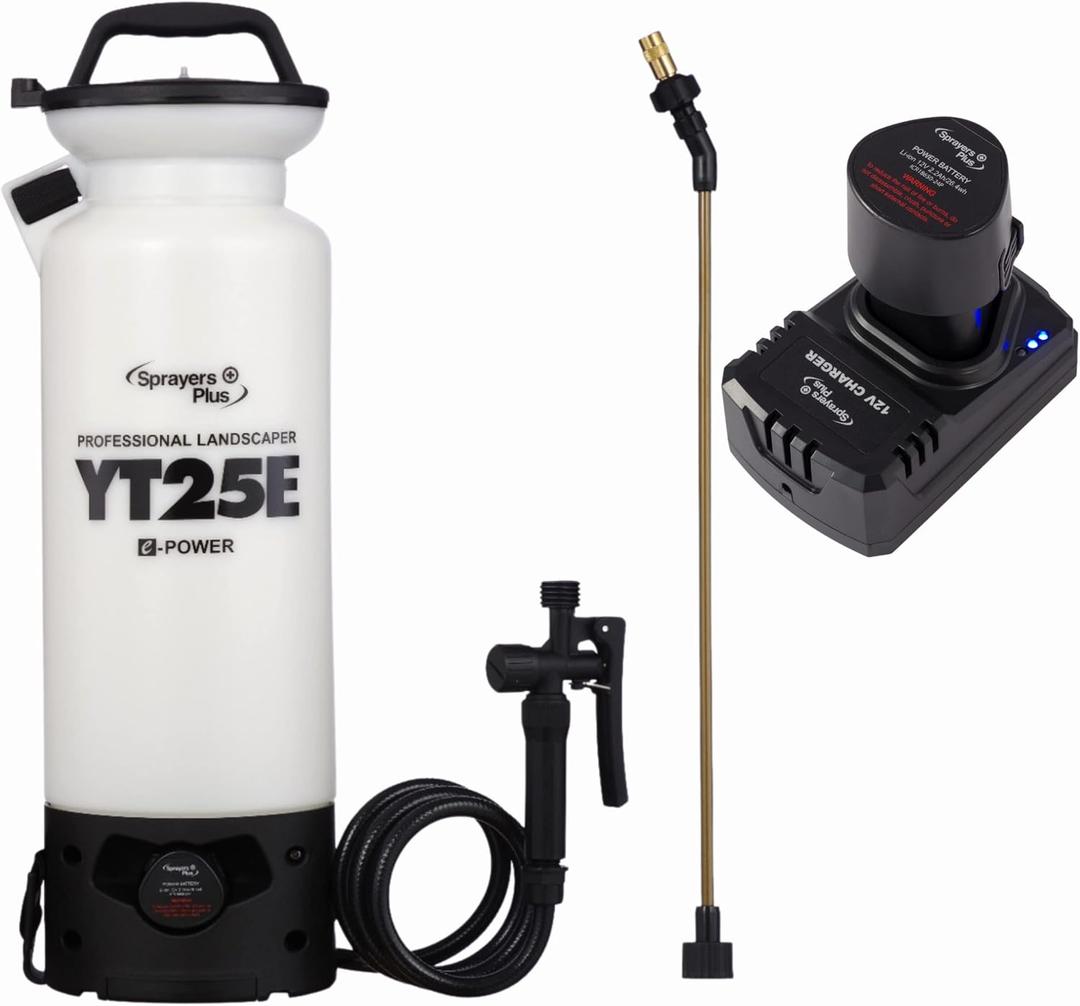 Sprayers Plus YT25E 2 Gallon Battery Powered Sprayer in Lawn and Garden - 12V Lithium-ion with Viton Seals & O-Ring, Brass Wand & Nozzle & Shoulder Strap, Yard Sprayer, Lawn Care