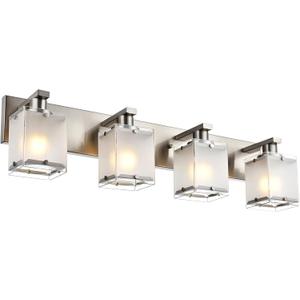 4-Lights Bathroom Light Fixtures Over Mirror, Brushed Nickel Vanity Wall Mounted Lighting with Frosted Glass for Kitchen Living Room, E26 Bulb Base