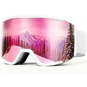 Ski Goggles for Men Women,Anti Fog UV Protection Snowboard Goggles for Adult & Youth,OTG Snow Skiing Goggles (White&pink)