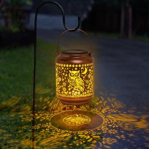 KIKUSUI Solar Owl Lanterns Outdoor Waterproof Hanging, Gifts for Mom Women Dad Men, Metal Decorative LED Lanterns for Yard, Patio, Lawn, Tabletop, Pathway, Landscape, Garden Decor