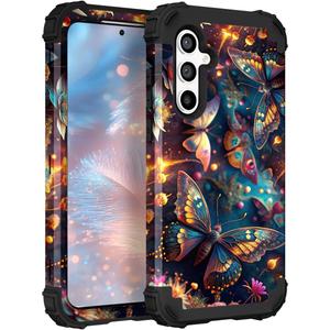 TEECOVER for Samsung Galaxy S25 Case, Heavy-Duty Shockproof Full Protection Hard Plastic Bumper + Soft Silicone Rubber Protective Case for Galaxy S25 6.2-Inch, Blue Butterfly