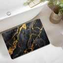 Bathroom Mat Rug Black Marble Patterned, Mat for Master Guest Bath Floor, Kitchen Bathroom Sink, Non-Slip, Ultra-Thin, Absorbent, Quick Dry, Aesthetic Bath Mat, Rubber Backing, 17 x 24 in
