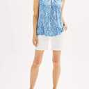 SUNNOW Women's Printed Pleated Tank Top Sleeveless V-Neck Blouse Casual Summer Loose Fit Tunic T-Shirt (Blue, L)
