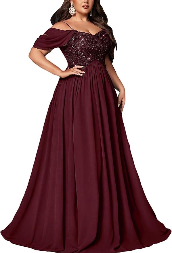 Women's Sequin Plus Size Wedding Guest Bridesmaid Dresses Maxi Gown for Formal Prom Cocktail Party Evening Events