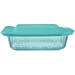 Pyrex Colors Tinted (8"x8") Tinted Glass Baking Dish with BPA-Free Lid, Oblong Bakeware Glass Pan For Casserole & Lasagna, Dishwasher, Freezer, Microwave and Pre-Heated Oven Safe, Aqua