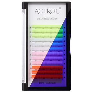 Colored Neon UV Eyelash Extensions Colorful Fluoresent Lash Extensions Easy Fan 15mm 0.07D Curl Glow under UV Light Lash White Green Red Pink Multicolored Mixed