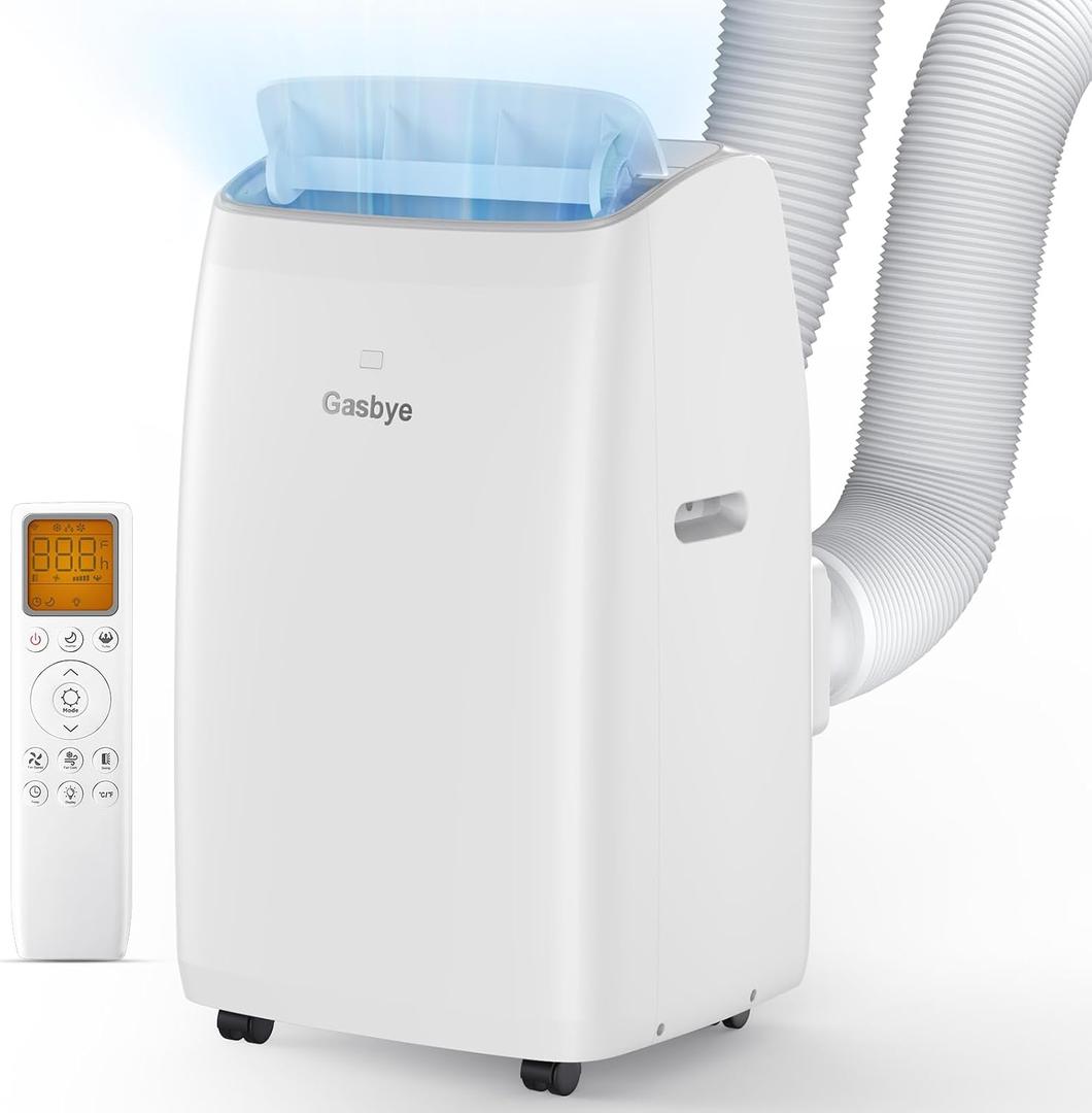 Gasbye Dual Hose Portable Air Conditioner, [2026 Upgraded] Full DC Inverter Compressor, Energy-Saving 13.6 CEER, Low Noise (45dB), Cools Room up to 500 Sq.Ft., Backlit Remote Control, 14,000BTU, White