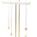 2 Tier Necklace Bracelet Holder Stand, Multi-Use Jewelry Display Organizer with Metal Tray, Velvet T-Bar Metal Necklace Organizer Stand, Jewelry Hanger Tower Rack for Men Women (Gold 15" Tall)