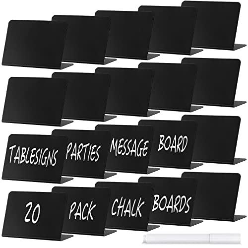 20 Pack Mini Chalkboard Signs for Food, ALOTCHE Tabletop Chalkboard Labels L-Shaped Rustic Tabletop Buffet Table Signs for Weddings, Birthday Parties, Message Board Signs, Bakery and Retail