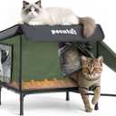 Pecute Heated Outdoor Cat House with Heating Pad - Weatherproof Insulated Winter Shelter for Outside Feral Cats, Cathouse with 2 Exits, Reinforced Metal Frame, Expanded Canopy for Porch Garage Barn (Small)