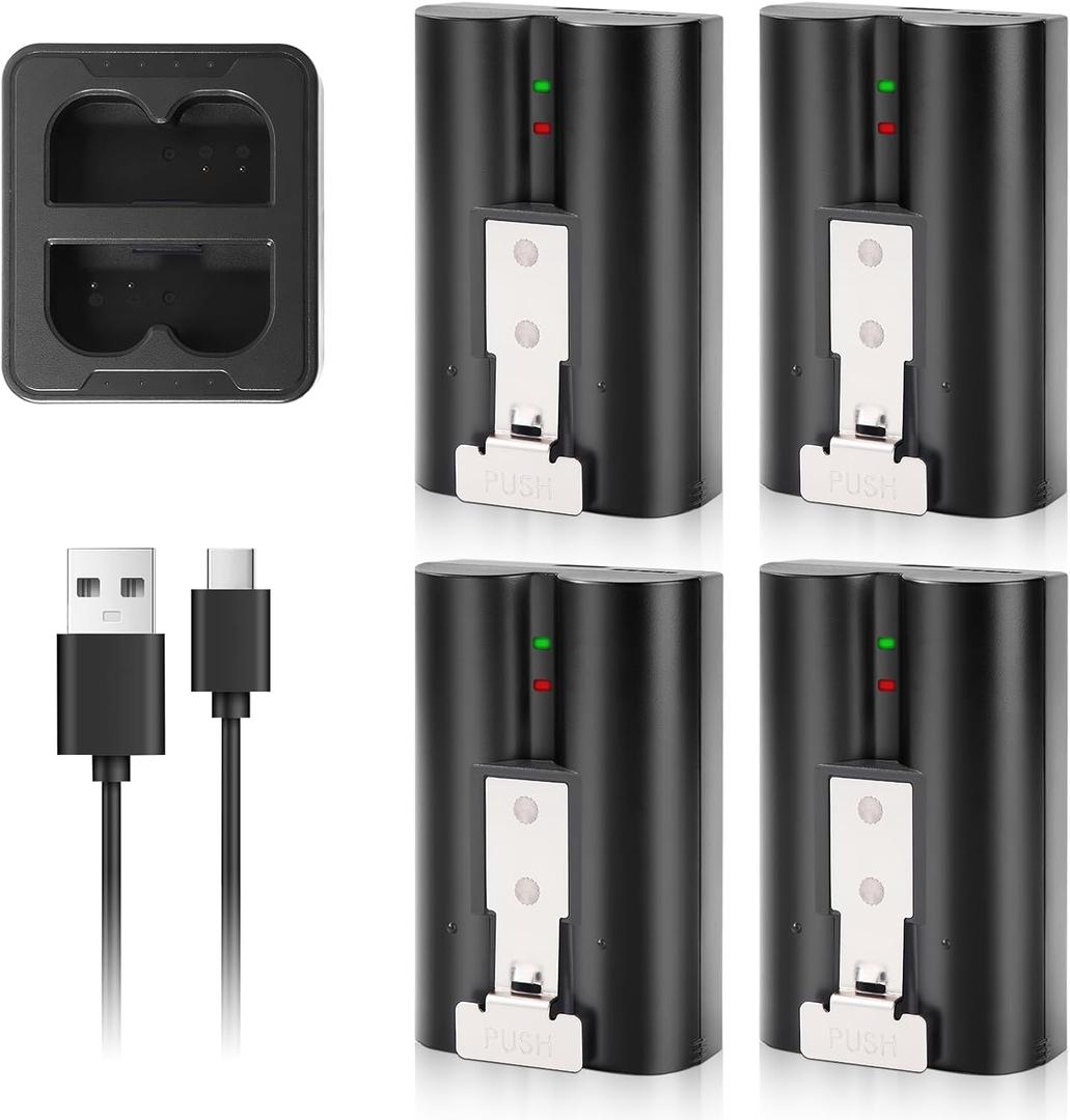 4-Pack Ring V4 Battery and Dual USB Charging Station Compatible with Ring Video Doorbell 2/3/4/3plus, Stick Up Cam (2nd and 3rd Gen) Rechargeable 3.65V 6040mAh Battery