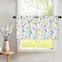 Easter Kitchen Curtains 24 Inch LengthDurable Floral Easter Kitchen Curtains 3 Piece Set, Vibrant Colors Rabbit Eggs Kitchens Window Curtain Over Sink for Kitchens Decor Blackout (54"W x 24"L (Pack of 1))