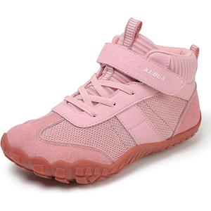 KUBUA Kids Barefoot Shoes Boys Girls High Top Minimalist Zero Drop Sneakers for Tennis Walking Hiking Athletic Little Big Kid (Pink)