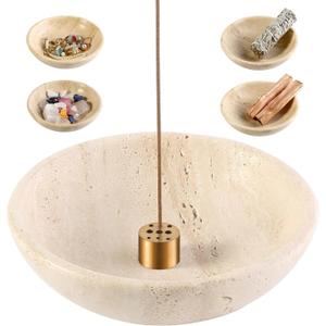 Koville Italian Travertine Incense Holder, 6" Incense Holders for Sticks, Sturdy Incense Burner Ash Catcher, Ideal for Meditation, Relaxing, Easy to Clean (Light Beige Travertine)