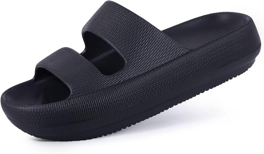 shevalues Orthopedic Slide Sandals for Women with Arch Support Pillow Soft Recovery Slip on Sandals Lightweight Summer Cloud Slippers for Plantar Fasciitis (8-8.5, Update Black)