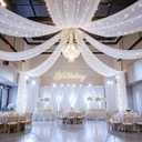 12 Panels White Ceiling Curtains with Lights for Weddings - 5ftx10ft Wrinkle-Free Tulle Fabric Wedding Arch Draping Fabric Ceiling Decorations for Wedding Party Ceremony Stage Tent Event