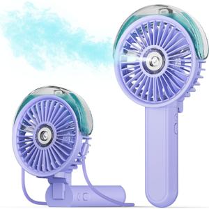 SWEETFULL Portable Misting Fan - 180 Foldable Handheld Personal Fan with Mist Spray, 3 Speeds, 30ml Water Tank, USB Rechargeable for Travel, Outdoors, Makeup, Camping, Home, and Office Use (Purple)