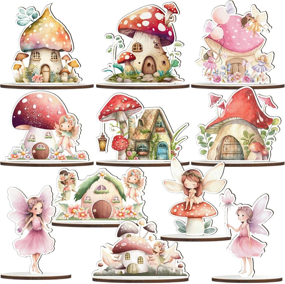 11 Pcs Wooden Fairy Party Decorations Fairy First Birthday Decoration Mushroom Table Sign Forest Baby Shower Centerpieces Party Favors Supplies for Home Birthday