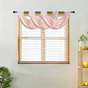 Waterfall Valance Curtains Pink Swag for Windows 2 Pack Decorative Beads Trims Small Window Treatments for Kitchen Living Room