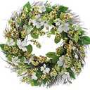 Admired By Nature 22" Artificial White Dogwood Berry Wreath Spring Summer Wreaths for Front Door Farmhouse Wreaths Outdoor Indoor decorative door Wreath For Front Door Home Office Holidays Décor