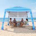 8'x8' Beach Cabana, UPF 50+ Large Beach Canopy with Side Wall, Easy Setup Pop Up Sun Shelter, Adjustable Height & Wind Resistant Beach Tent for 4-6 Person Family, Light Blue