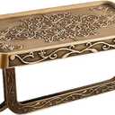 Vintage Carved Floral Toilet Paper Holder with Shelf - Antique Brass Finish Aluminum Bathroom Organizer, Wall Mounted Decorative Roll Holder for Bathroom/Vanity (7.24" Phone Shelf)