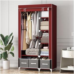 Portable Closet, Free Standing Closet Clothes Organizer with 6 Shelves 1 Clothes Hanging Rail Non-Woven Fabric Closet with Three Drawer Boxes, Red