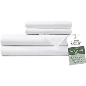 Hotel Sheets Direct 4 Piece Bed Sheet Set California King Size, 100% Viscose Derived from Bamboo Sheets Set with 2 Pillowcases, Cooling & Breathable Luxury Bedding, Moisture-Wicking, Silky Soft, White
