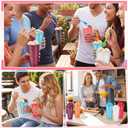 6 Set Slushie Cups with Dome Lids and Straws Detachable Spoon Straws Reusable Plastic Iced Coffee Cups Smoothie Tumbler for Birthdays Summer Party Supplies(Dark Colors,24 oz)