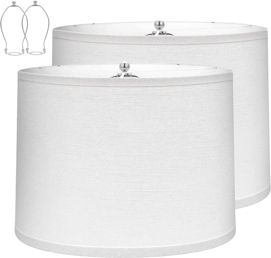Lamp Shades Set of 2–.”   .”   .”  Drum Lamp shades–Fits HarpStyle Bedside & Floor–Easy Assembly(Ships Rolled Flat) (White  Pack of 2, Medium)